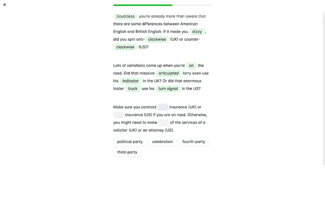 In Übungen erfahrt ihr einiges über amerikanische und britische Unterschiede