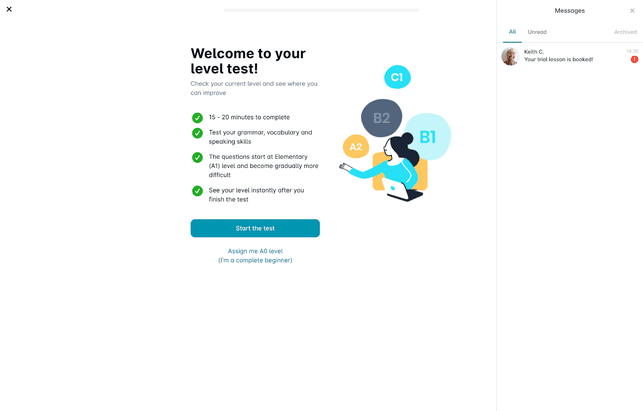 Der Einstufungstest gibt euch einen guten Eindruck, in welcher Lernstufe ihr euch befindet