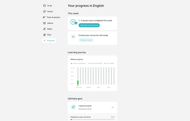 Preply zeigt euch sehr übersichtlich euren Lernfortschritt