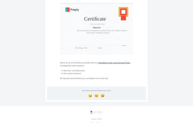 Das Preply-Zertifikat zeigt eure Motivation und die neu erworbenen Kenntnisse