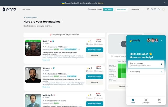 Der Live-Chat ist hilfreich und jederzeit erreichbar