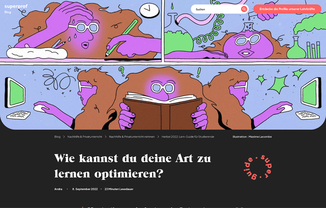 Neben der Vermittlungs bietet euch Superprof auch einen Blog