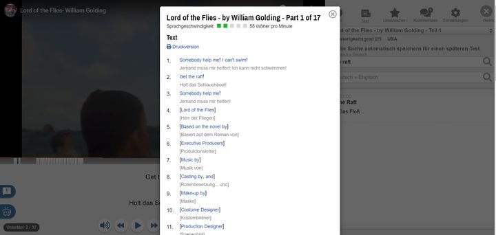 Ein Transcript des ganzen Videos können Sie im Yabla-Player ebenfalls einsehen