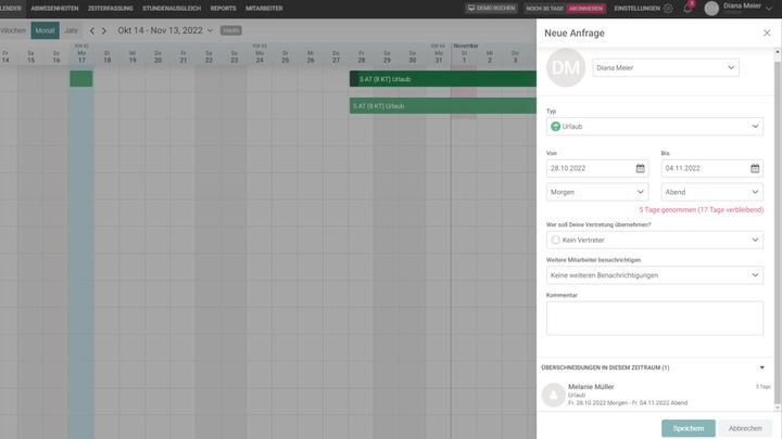 Das Antragsformular warnt vor Überschneidungen