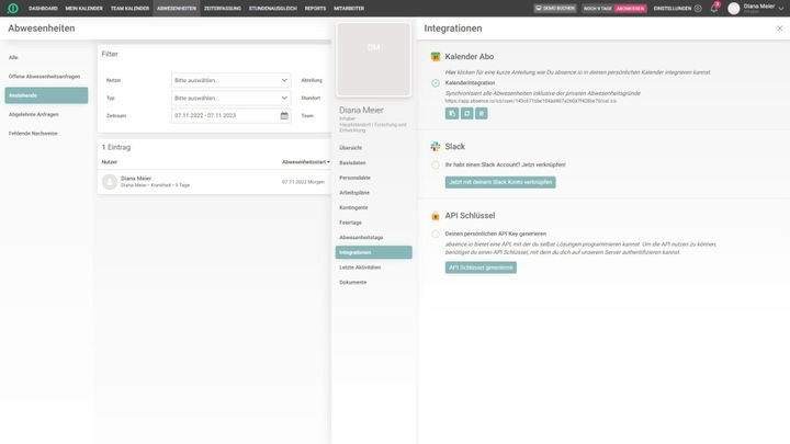 Die Kalenderintegration finden Sie in den persönlichen Einstellungen