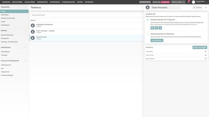 Verknüpfen Sie den Team- und Abteilungskalender ganz einfach mit Google, Outlook oder iCal