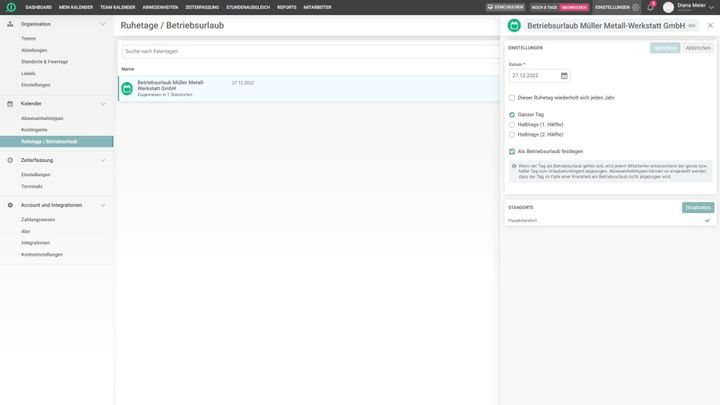 Es lassen sich nur einzelne Tage für den Betriebsurlaub erstellen