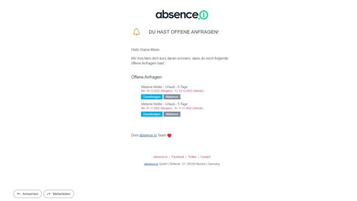 absence.io bietet eine praktische Erinnerungsfunktion