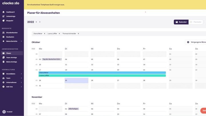 Planer für Abwesenheiten in der Software
