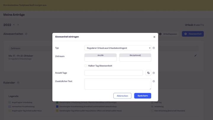 Ein kurzes Formular für den Urlaubsantrag