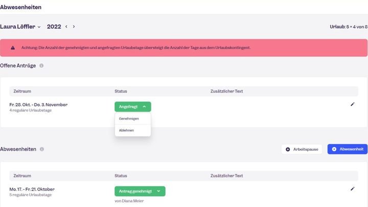 Vom System aus können Sie Anträge bearbeiten
