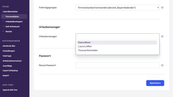 Individuelle Urlaubsmanager festlegen
