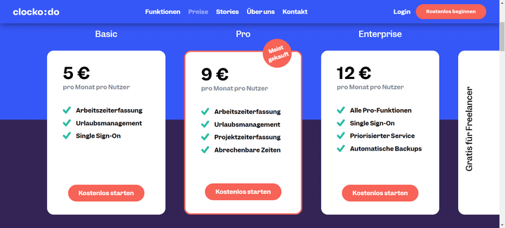 Eine Übersicht über die verfügbaren Clockodo-Tarife