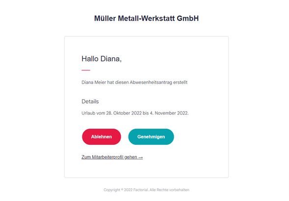 Inhalt der E-Mail-Benachrichtigung nach Urlaubsantrag