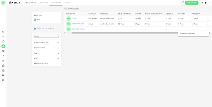 Erst mit Betätigung des Schiebereglers entdecken Sie weitere Optionen für Angestellte