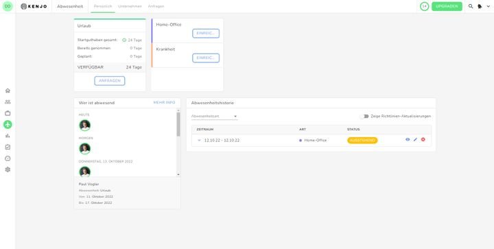 Verfügbarer Resturlaub im Abwesenheitsbereich