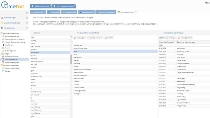 Stellen Sie Feiertage für Ihre Region ein