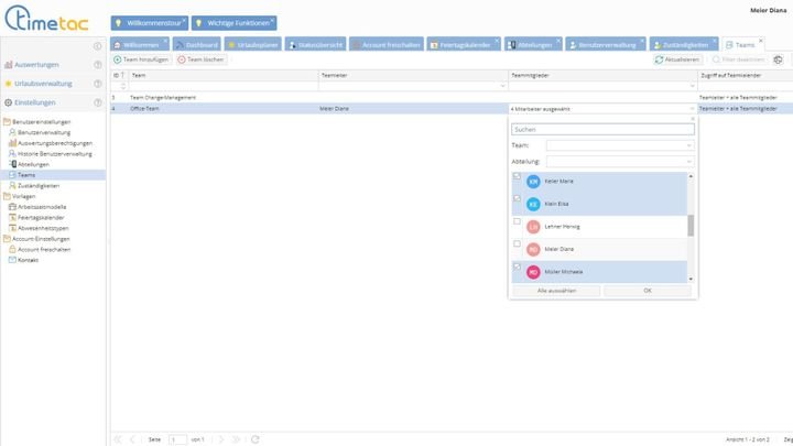Teams in TimeTac erstellen, Teamleiter festlegen  und Mitglieder zuweisen
