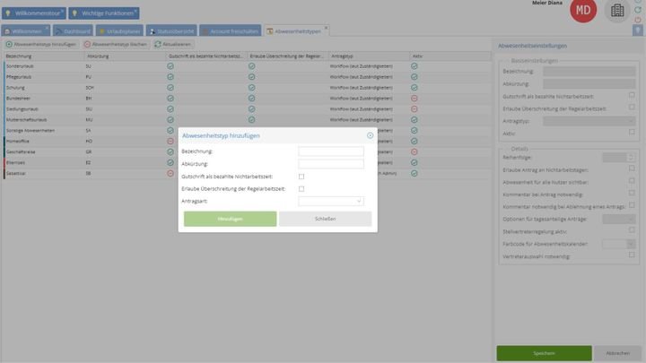 Neue Abwesenheitsart in TimeTac erstellen