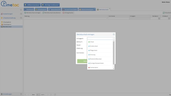 Mit TimeTac legen Sie Ihren individuellen Betriebsurlaub fest