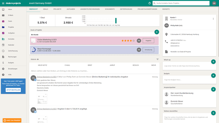 Die Kontaktkarten bündeln alle wichtigen Kundeninformationen kompakt an einer Stelle