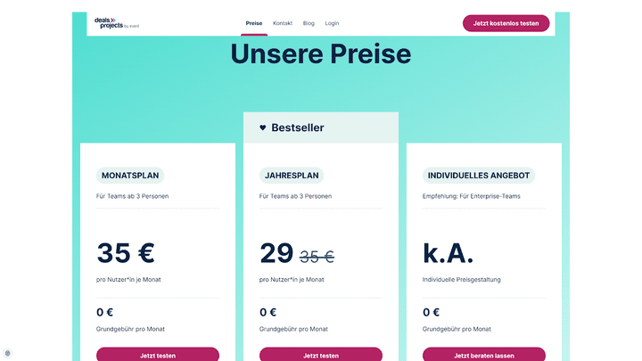 Ein Blick auf die Leistungspläne und Preise von Deals&Project