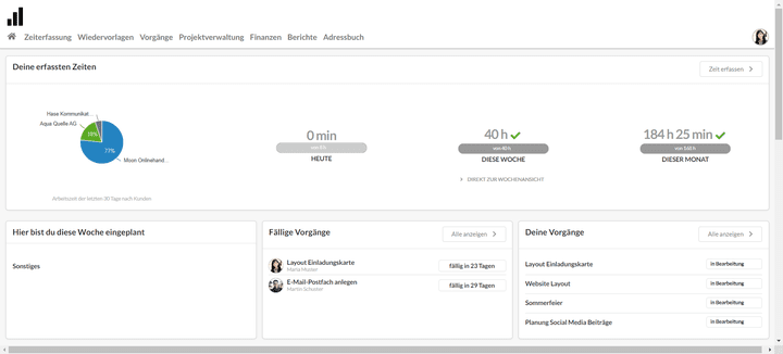 In der Agenturverwaltung haben Sie dank des zentralen Dashboards immer einen Überblick über Ihre aktuellen Projekte