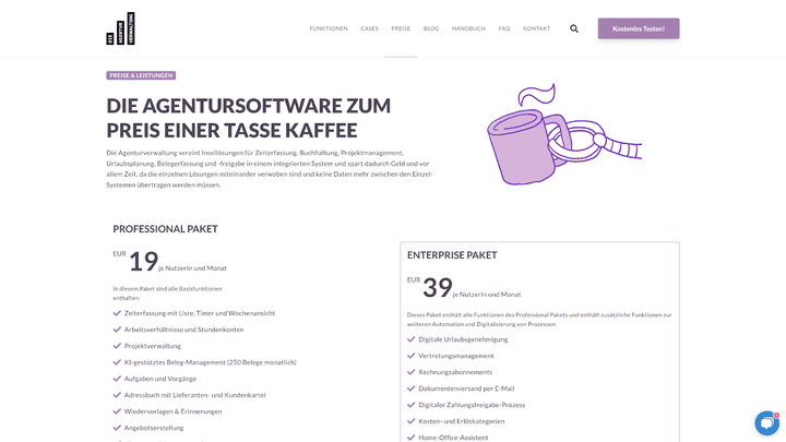 Die Agenturverwaltung ist in zwei unterschiedlichen Preis- und Leistungspaketen erhältlich