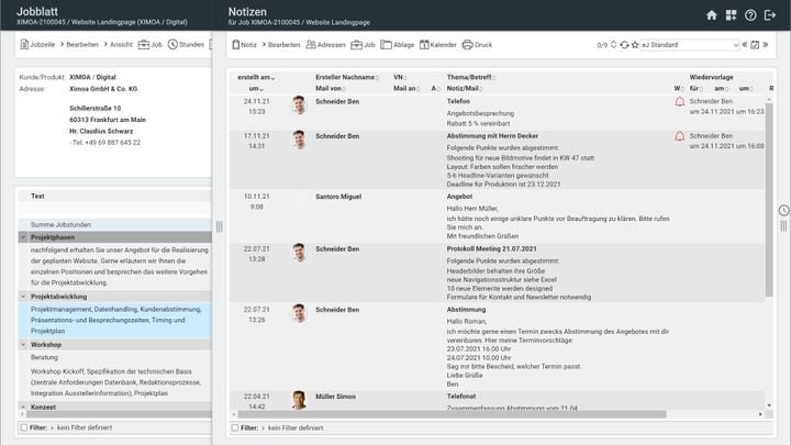 In den Notizen von easyJOB lässt sich der gesamte Kommunikationsverlauf eines Jobs abrufen