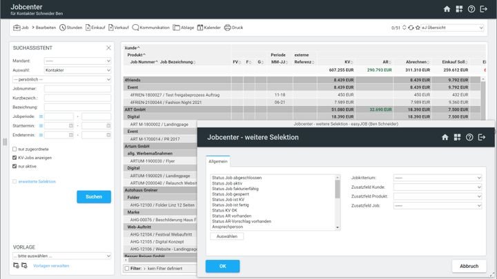 Dank zahlreicher Filteroptionen finden Sie in easyJOB zügig Ihre Daten