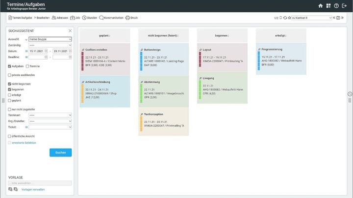 Sie können sich Ihre Aufgaben als farblich codiertes Kanban-Board anzeigen lassen