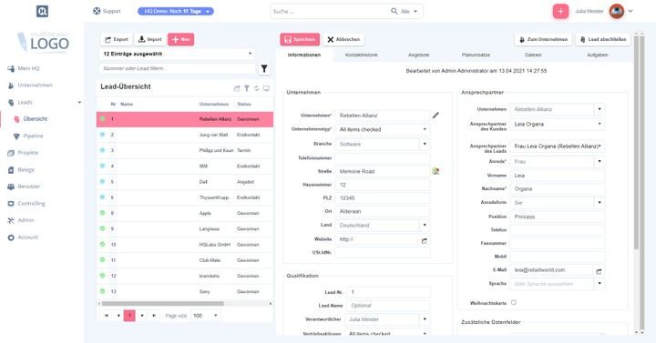 Verwalten sie mit helloHQ Ihre Leads