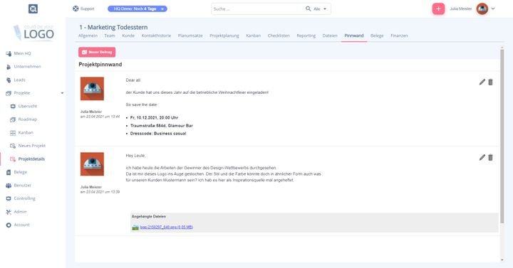 Sammeln Sie zusätzliche Informationen zu Ihren Vorhaben auf der Pinnwand