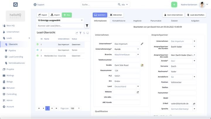 Verwalten Sie mit helloHQ Ihre Leads