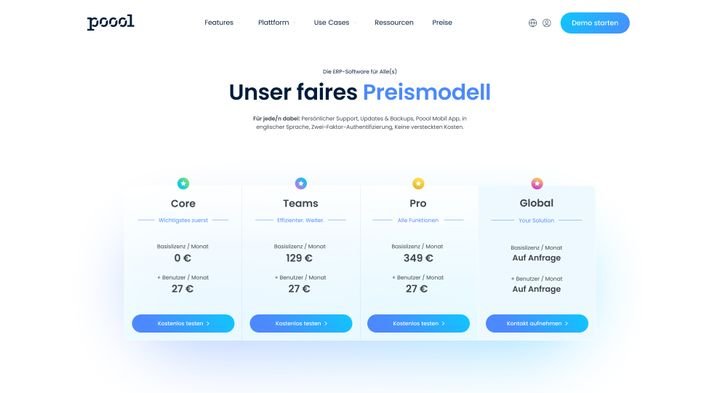 Ein Blick auf die Leistungspakete und Preise von Poool