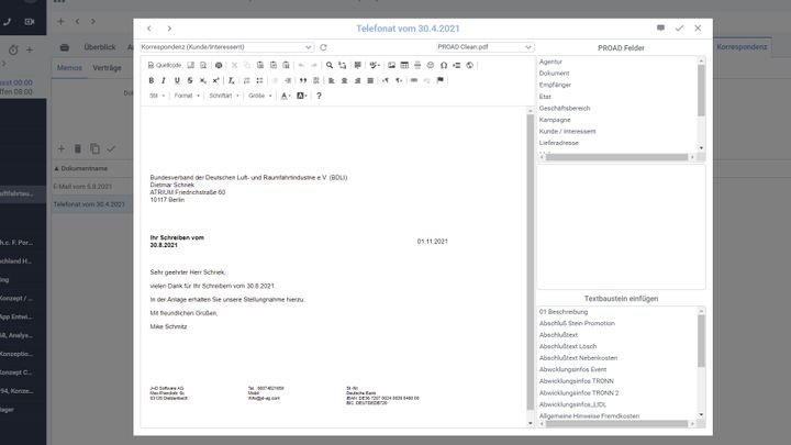 Erstellen Sie Ihre Korrespondenz in PROAD und schicken Sie diese dann an Ihre Kund:innen