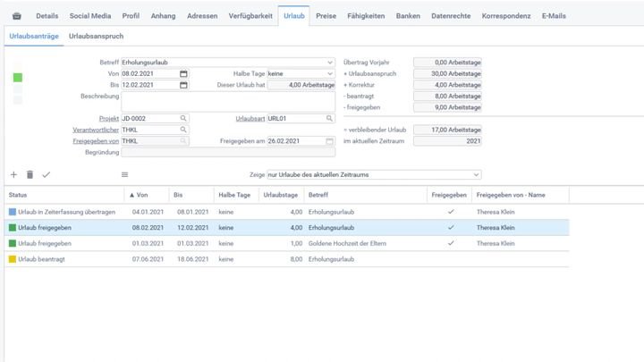 Die Urlaubsübersicht Ihrer Mitarbeiter:innen
