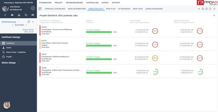 Überprüfen Sie in einer übersichtlichen Auflistung den Status Ihrer Projekte