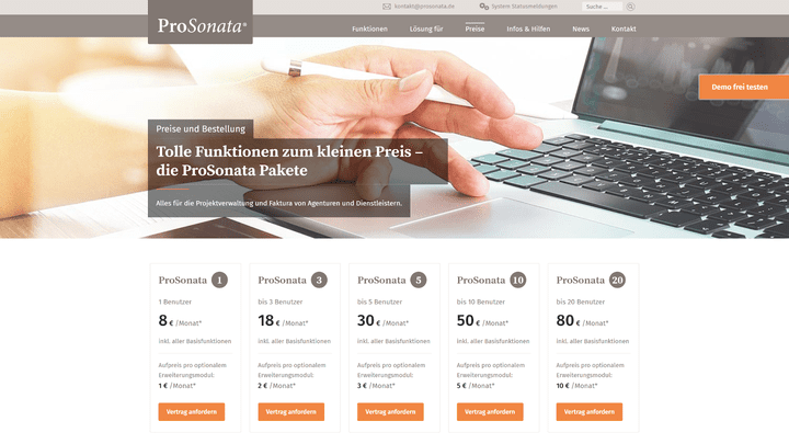 Ein Blick auf die möglichen Leistungspakete und Preise von ProSonata