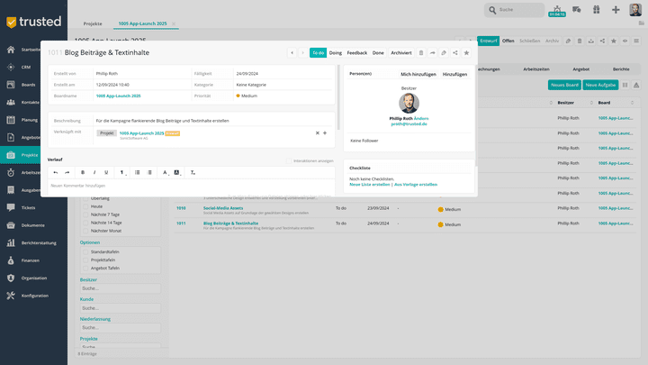 Aufgaben lassen sich Kategorien zuordnen, mit Fälligkeiten belegen und mit anderen Aufgaben zu einem Paket verknüpfen