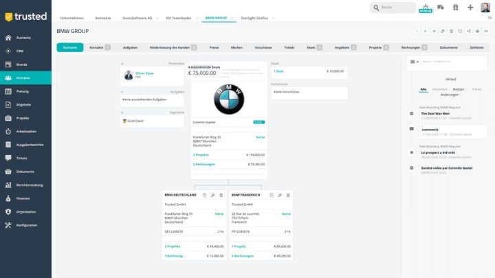 Teamleader erstellt dir Organigramme, so kannst du auch komplexere Gesellschaften oder weit verzweigte Unternehmensstrukturen sauber abbilden