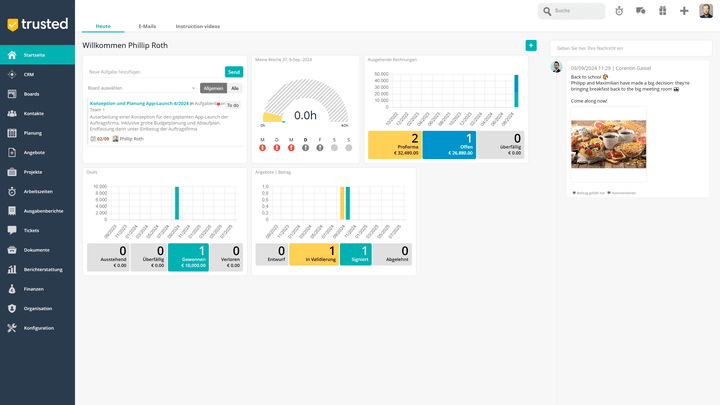Jeder User kann sich sein Dashboard individuell zusammenstellen und als schwarzes Brett und digitalen Schreibtisch nutzen