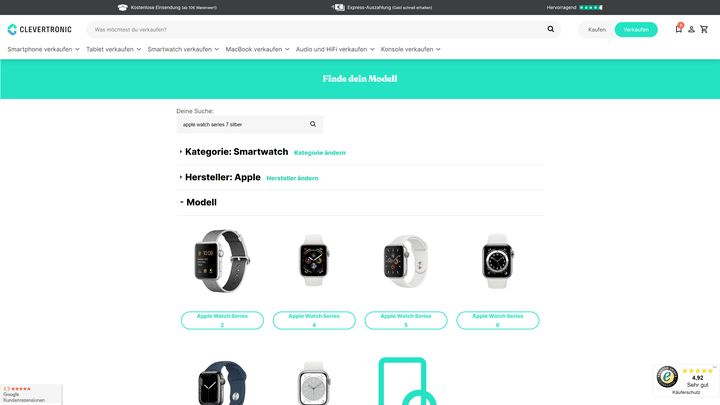 Ich suche nach der Apple Watch Series 7, muss aber trotzdem noch auswählen, welche Generation ich haben möchte
