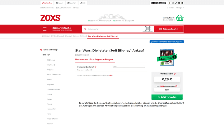 Auch etwas ältere Filme werden angekauft, aber nur für Centbeträge und auch nur neu, also eingeschweißt