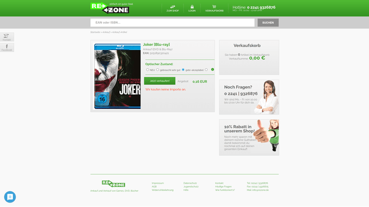 Ältere Filme wie “Joker” werden zwar auch mit “akzeptablem” Zustand angekauft, reich wirst du damit allerdings nicht
