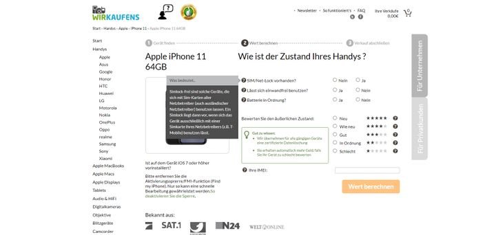 Auch bei Wirkaufens musst du dein Handy selbst realistisch bewerten, bevor du ein Preisangebot bekommst