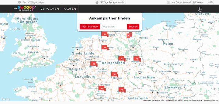 Neben dem Online-Verkauf kannst du dein Handy auch bei einem von über 400 mySWOOOP-Partnerstores anbieten