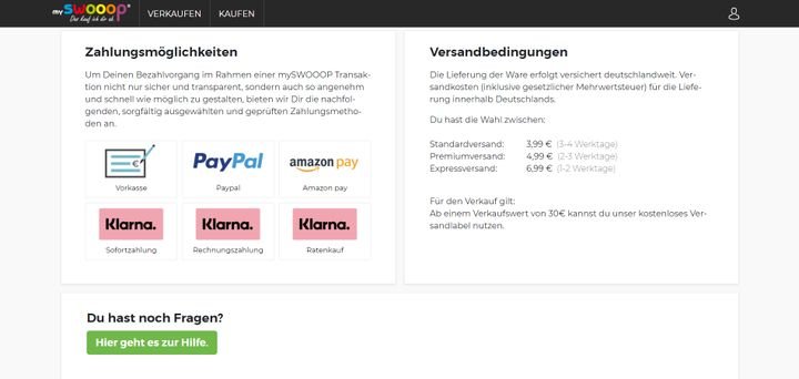 Die Versandkonditionen von mySWOOOP im Überblick