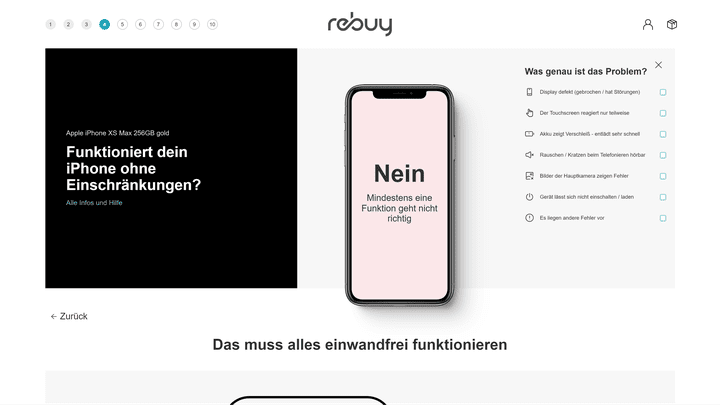 reBuy ist ausführlicher als andere Anbieter und stellt mehr Fragen zu deinem iPhone