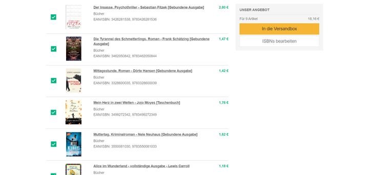 Mithilfe der Sammel-Suche können Sie eine ganze Reihe von ISBN- oder EAN-Nummern auf einmal suchen